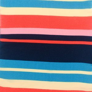Cyan Banana Vertical Stripes Pattern Printed on Bubble Chiffon Fabric