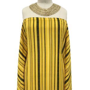 Golden Mustard Navy Textured Stripes Design Printed Wool Peach Fabric