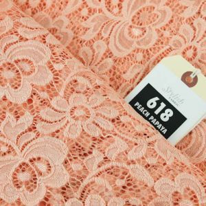 Peach Papaya Clarice Floral Pattern Stretch Lace Fabric