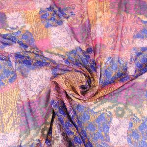 Crazy Knitter Print On Himulti Chiffon - PINK-PURPLE