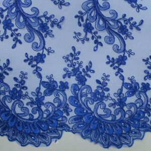 Royal' 51" Czarina Embroidered Flower with Sequins Scalloped Edge on a Mesh Lace Fabric