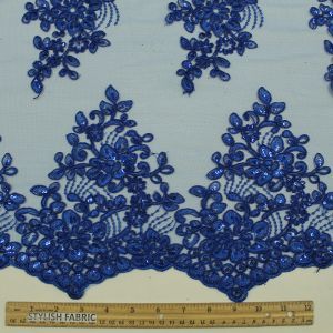  Royal 51''  Adrianna Embroidered Flower with Sequins Scalloped Edge Lace Fabric