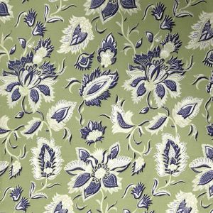 Sage with Indigo Color on Floral Design Bubble Chiffon Fabric by the Yard