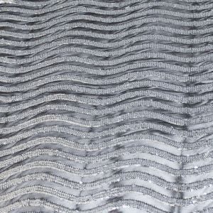 Silver Wave Curve Sequin on Black Mesh Fabric