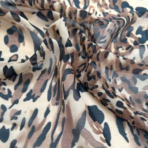 Taupe Leopard Print on Hi Multi Chiffon Fabric