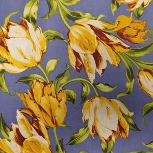 Wedgewood with Marigold on Watercolor Floral Design Hi Multi Chiffon Washed Fabric by the Yard