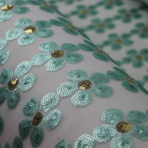 White Jade Caitlyn Floral Sequin on Mesh Fabric